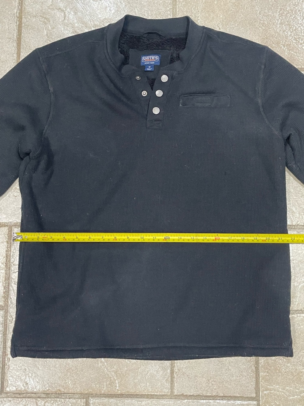 Smith's Black Ribbed Sharps Bonded Thermal Henley Pullover Medium - Picture 8 of 9